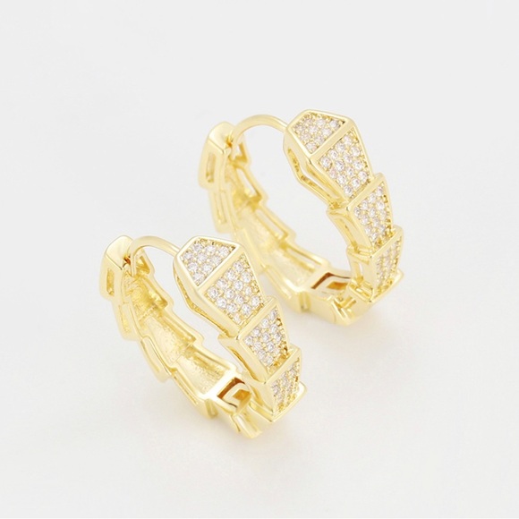 Snake Hoop Earrings 14k Gold Plated 925 Sterling Silver CZ Stone Luxury - Picture 6 of 10
